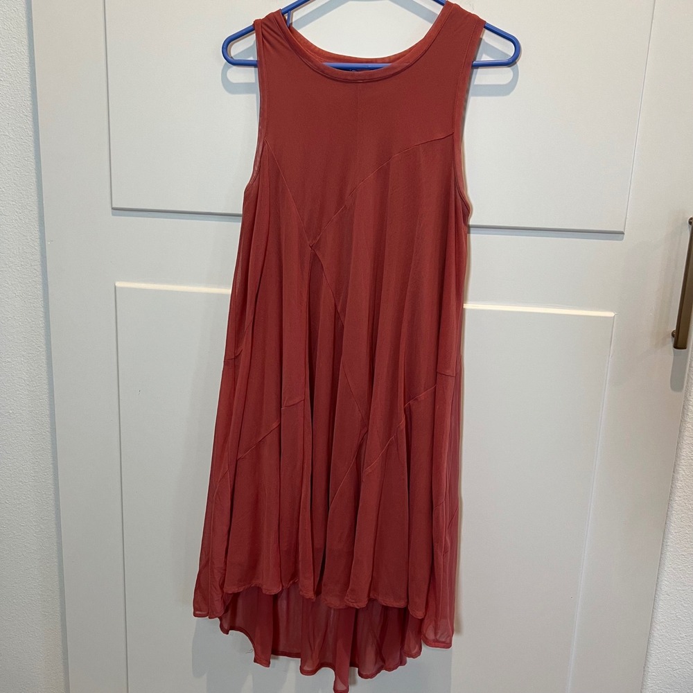 Vivienne Tam Women's Coral Sheer Asymmetrical Hem Sleeveless Dress Size‎ S